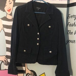 Bebe blue blazer jacket w/ silver logo buttons L